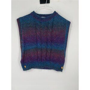 VTG Celebration 80s Multicolor Cable Knit Sweater Vest Purple Blue Size Large